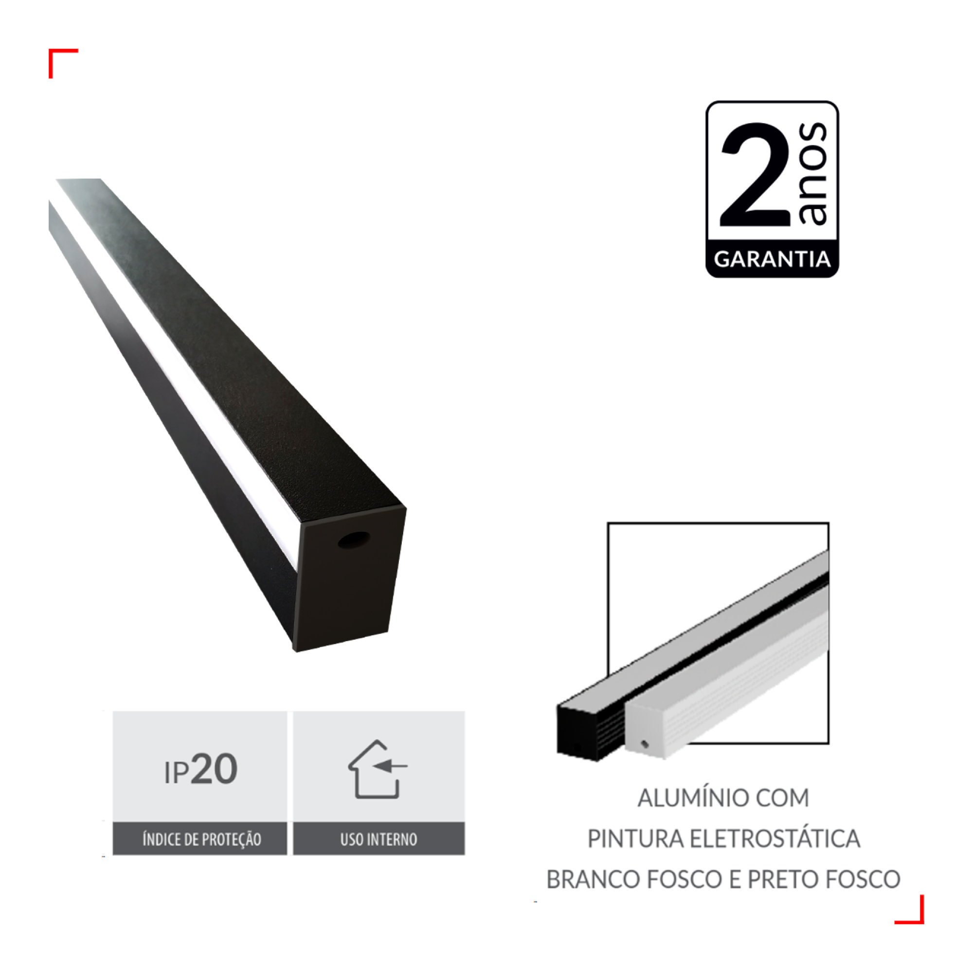 Perfil para Fita LED Risque Sobrepor Stylus 2 Metros 3626 Preto Avant ...