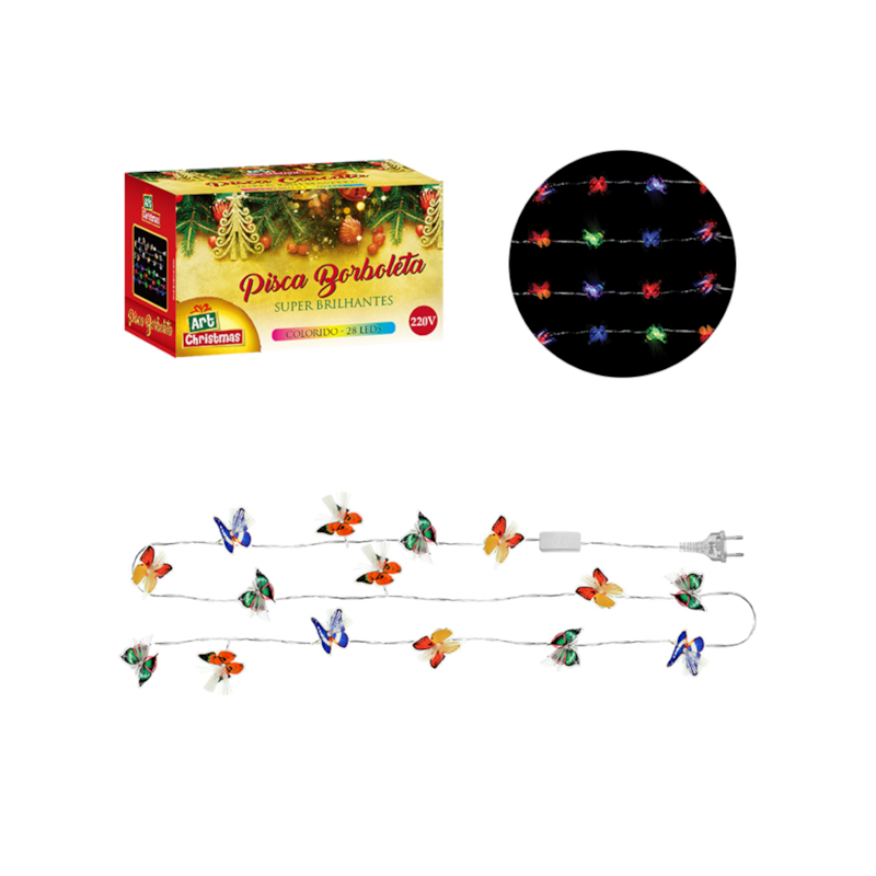 Pisca Borboleta Colorida 28 LEDs 4,5m Zein