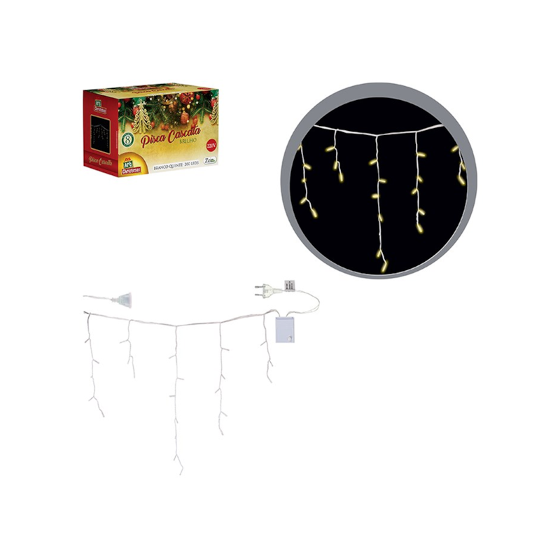 Pisca Cascata 200 LED Branco Quente 6m 220V Zein