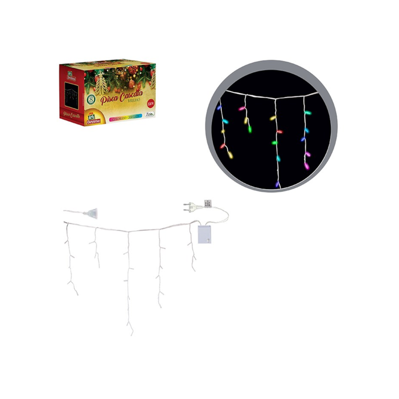 Pisca Cascata 200 LED Colorido 6m 220V Zein
