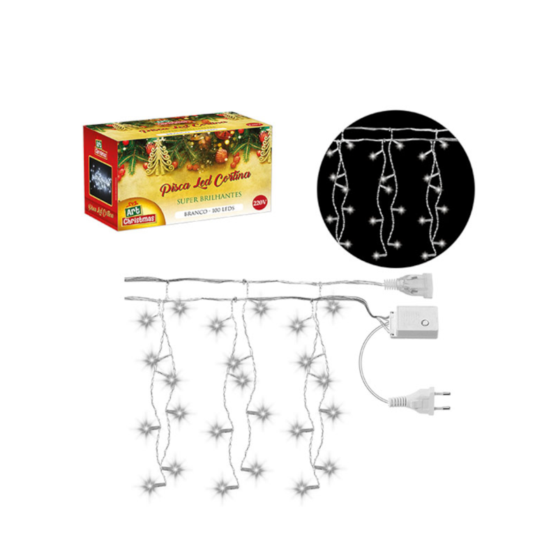 Pisca Cortina Branco 100 LEDs 3m Zein