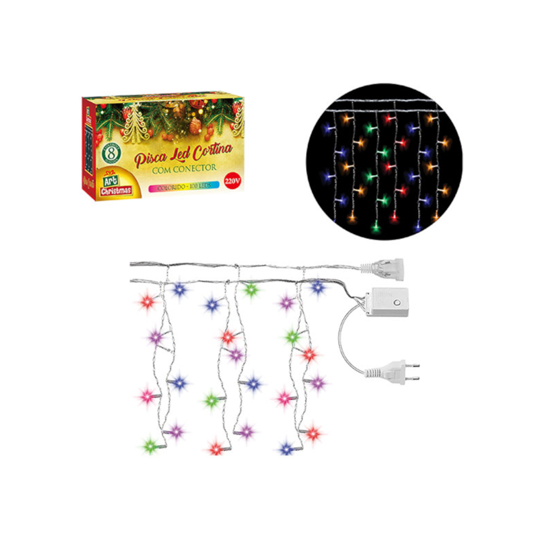 Pisca  Cortina Colorido 100 LEDs 40cmx2m Zein 