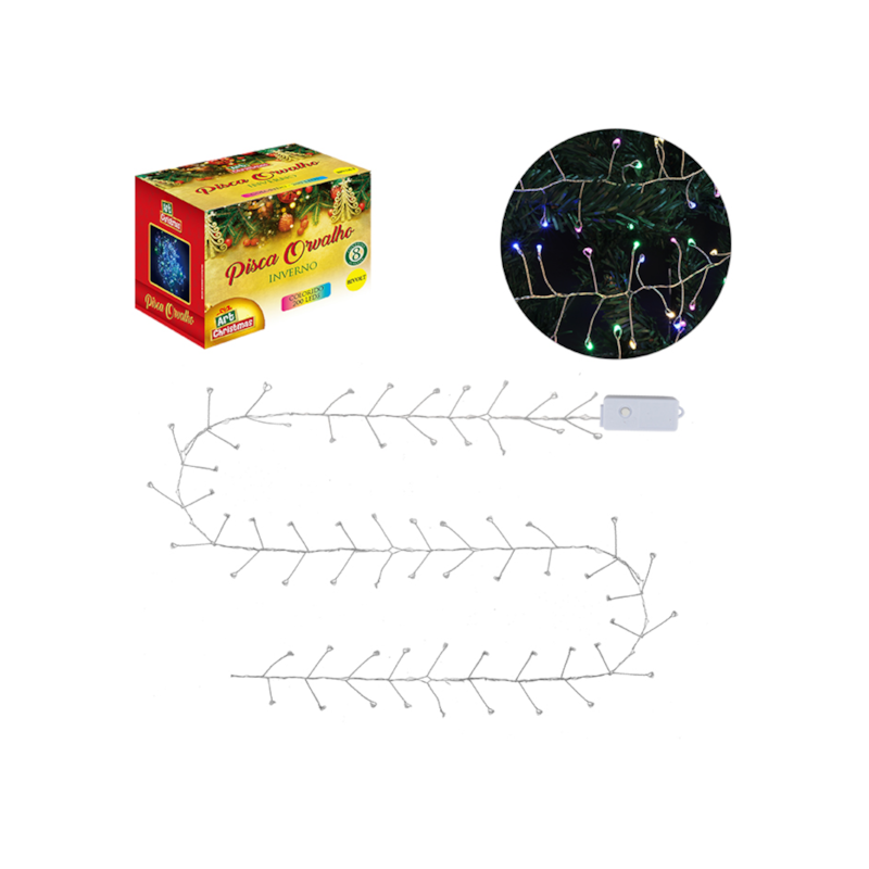 Pisca Fio Prata 200 LEDs Colorido 3m Zein