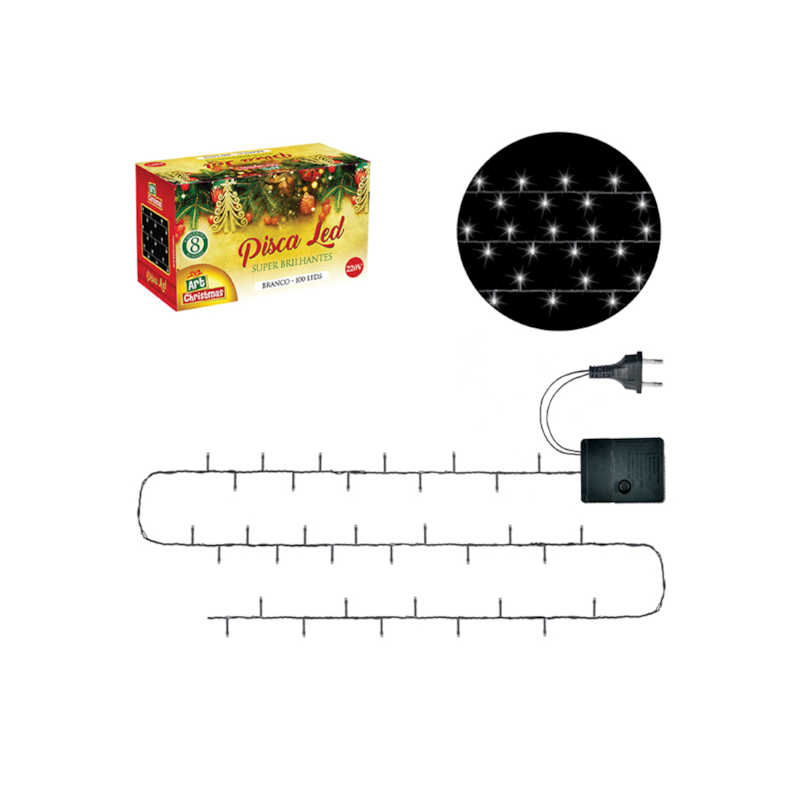 Pisca LED Branco 100 LEDs 8m 220V Zein