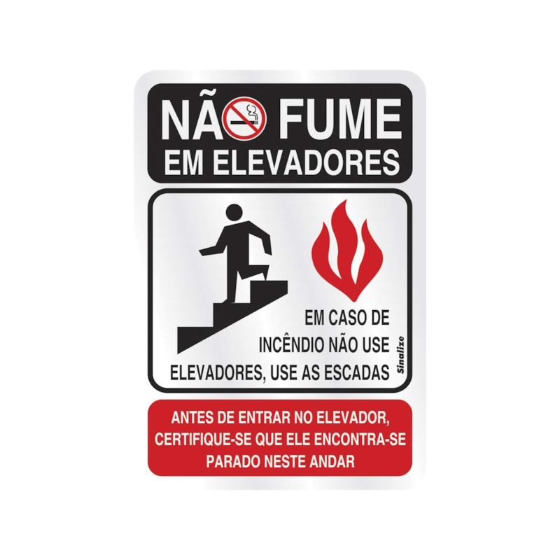 Placa Alumínio 16x23cm Não Fume em Elevador Sinalize