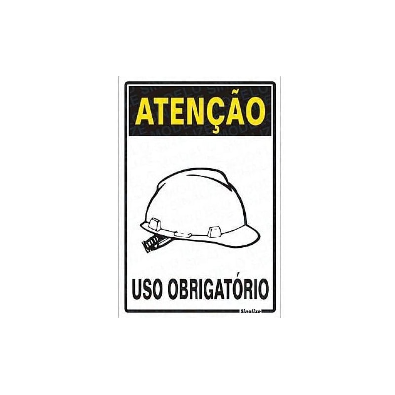 Placa Poliéster 250AV 20x30 Atenção Obrigatório Capacete
