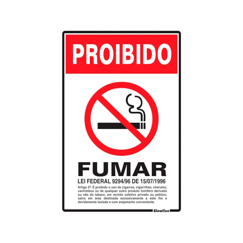 Placa Proibido Fumar Lei 20x30cm Sinalize