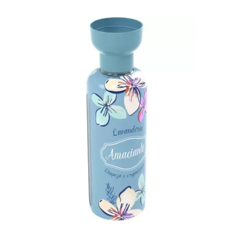 Porta Amaciante Decorado Azul Floral com Dosador 970ml Plasutil