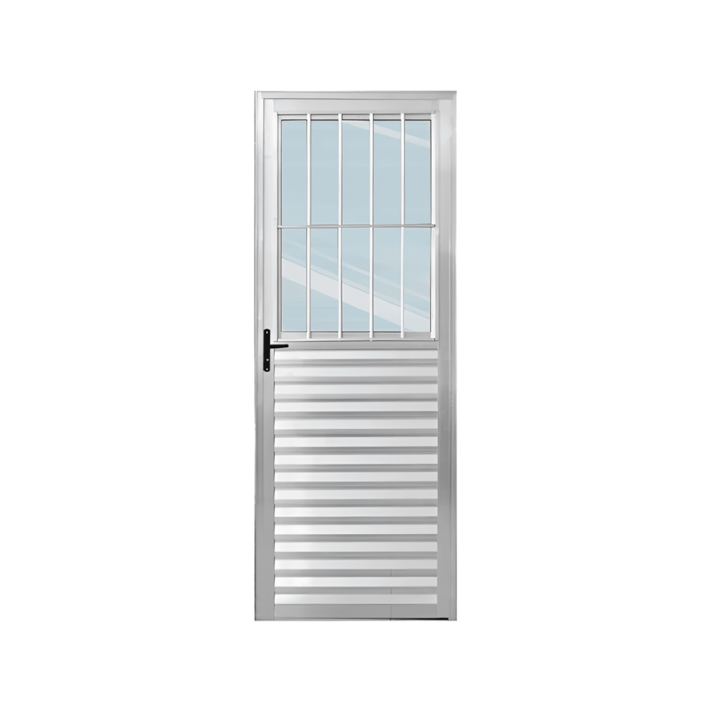 Porta com Postigo 80x210cm Vidro Liso Natural Lado Direito com Grade Líder