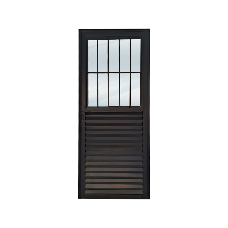 Porta Postigo 80x120cm Vidro Liso com Grade Preto Direita Líder