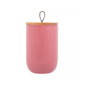 Potiche de Cerâmica com Tampa de Bambu e com Pegador Lines Rosa 10x15cm Lyor