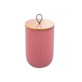 Potiche de Cerâmica com Tampa de Bambu e com Pegador Lines Rosa 10x15cm Lyor