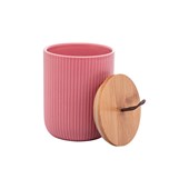 Potiche de Cerâmica com Tampa de Bambu e Pegador de Corda Lines Rosa 10x12,5cm Lyor
