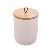 Potiche de Cerâmica com Tampa de Bambu Lines Branco 10x12,5cm Lyor