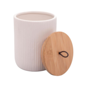 Potiche de Cerâmica com Tampa de Bambu Lines Branco 10x12,5cm Lyor