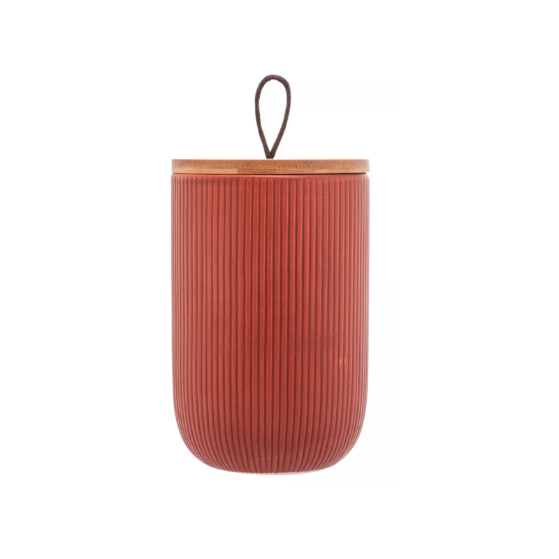 Potiche de Cerâmica com Tampa de Bambu Lines Terracota 10x15cm Lyor