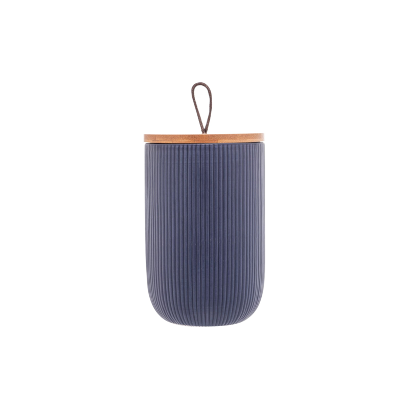 Potiche de Cerâmica com Tampa e Pegador Lines Azul Marinho 10X15cm Lyor