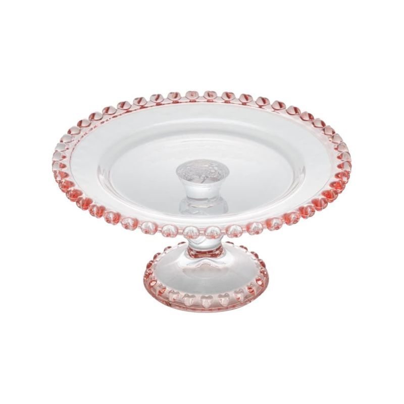Prato de Cristal com Pé Rosa Borda de Corção Lyor