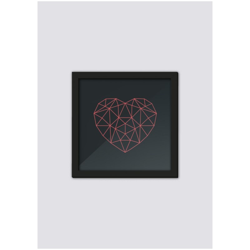 Quadro Decorativo Coração vermelho fundo preto 33x33cm Los Quadros