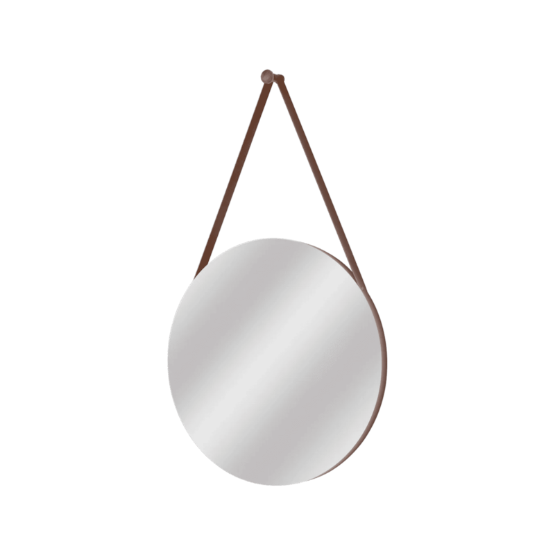 Quadro Espelhado Redondo com Alça em Couro 60cm Caramelo BW Quadros