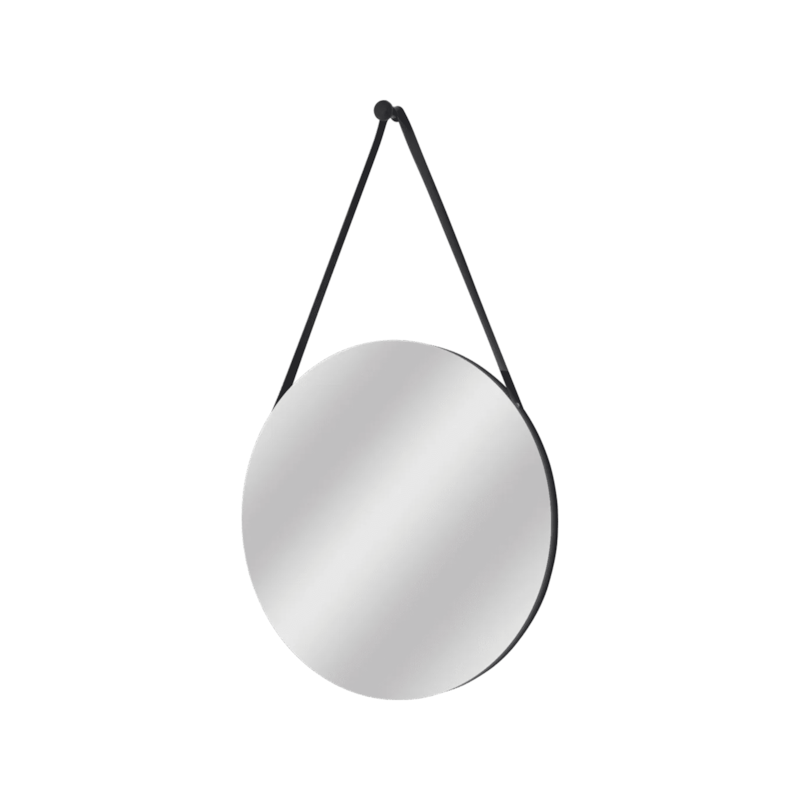 Quadro Espelhado Redondo com Alça em Couro 60cm Preto BW Quadros