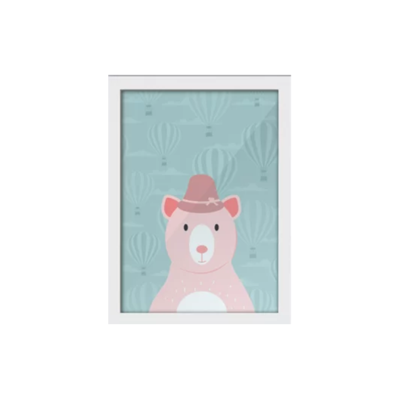 Quadro Urso Rosa A4 Branca 2657 Los Quadros