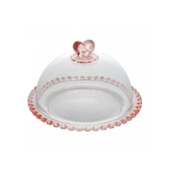 Quejeira de Cristal com Tampa e com Borda de Coração Rosa 19,5x13cm Lyor