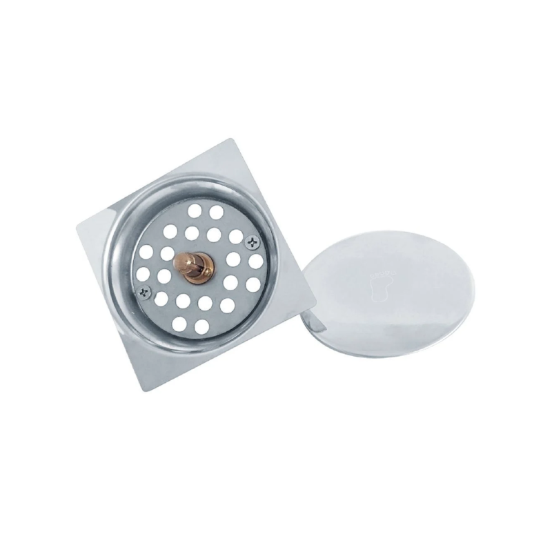 Ralo em Inox 10x10cm Click Redondo Cromado Qualiz