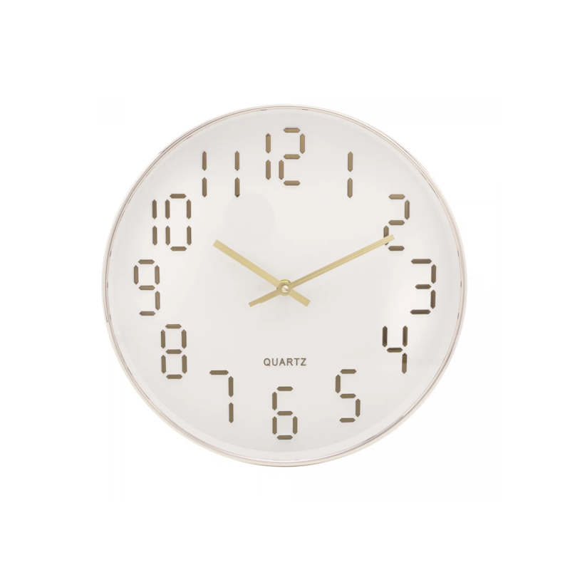 Relógio de Parede em Plástico Quartz Branco com Dourado 30,5x4,3cm Lyor