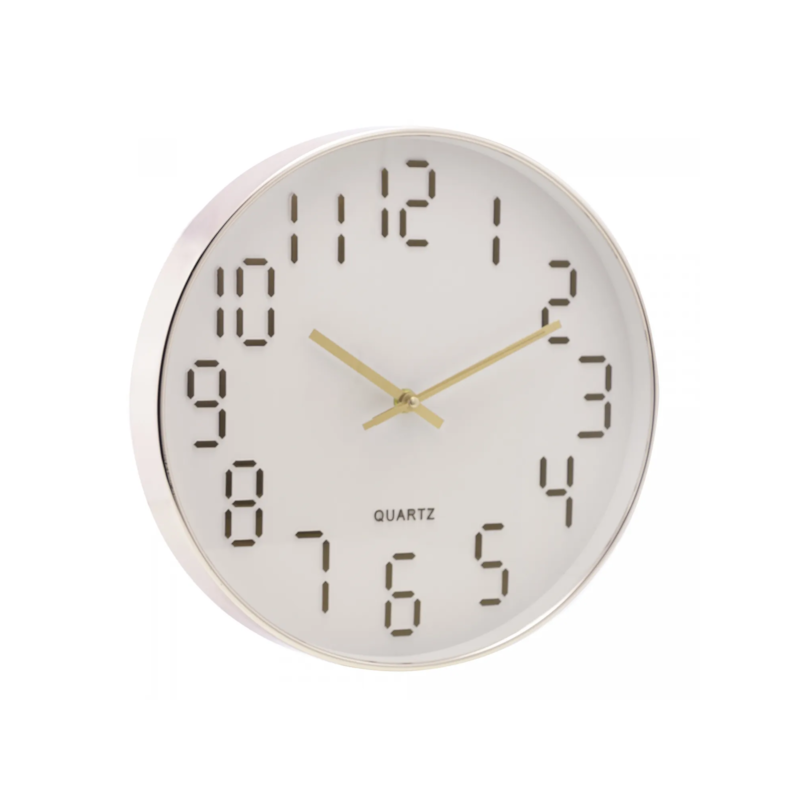 Relógio de Parede em Plástico Quartz Branco com Dourado 30,5x4,3cm Lyor