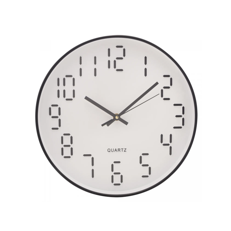 Relógio de Parede em Plástico Quartz Branco com Preto 30,5x4,3cm Lyor