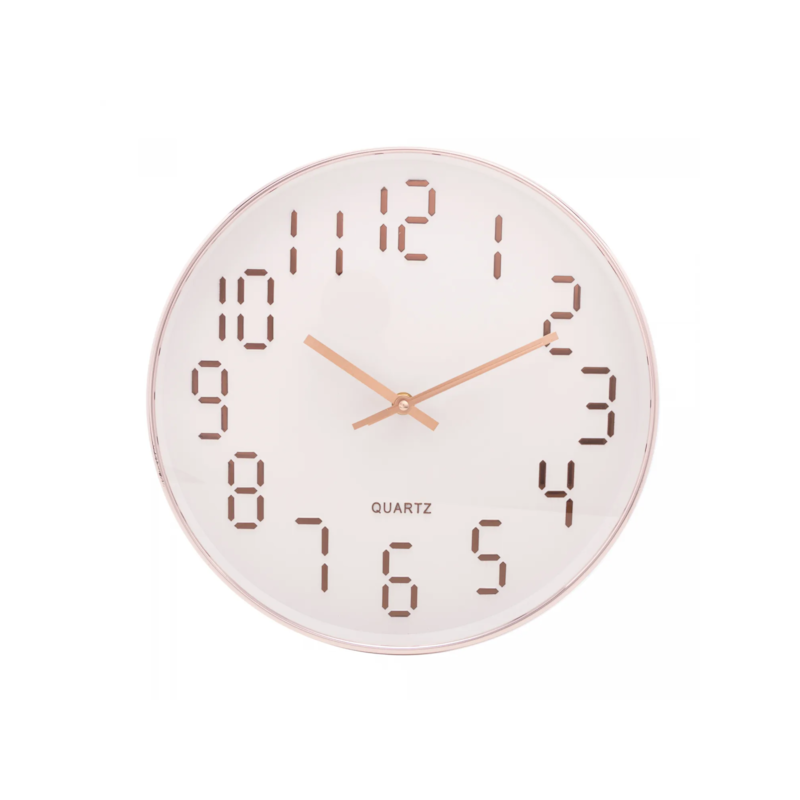 Relógio de Parede em Plástico Quartz Branco com Rosé 30,5x4,3cm Lyor