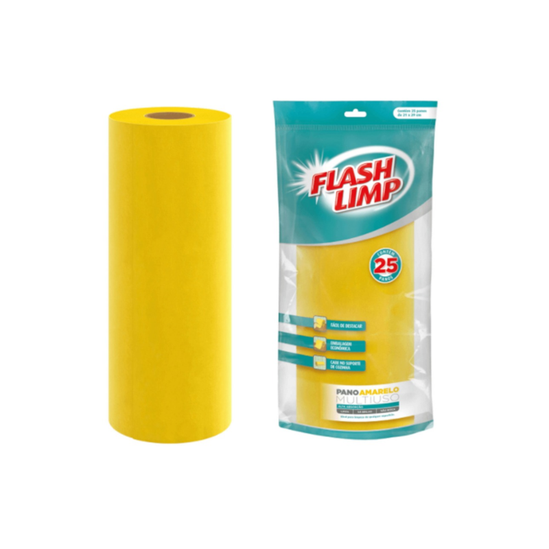 Rolo de Pano Multiuso 25 Peças Amarelo Flash Limp