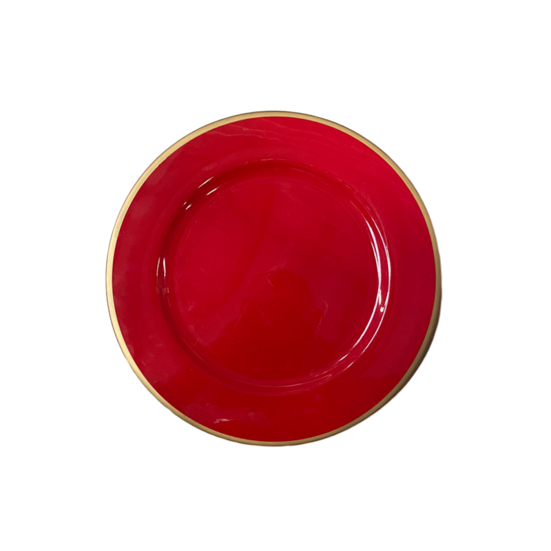 Sousplast Vermelho com Bordas Douradas Ø33cm Cromus