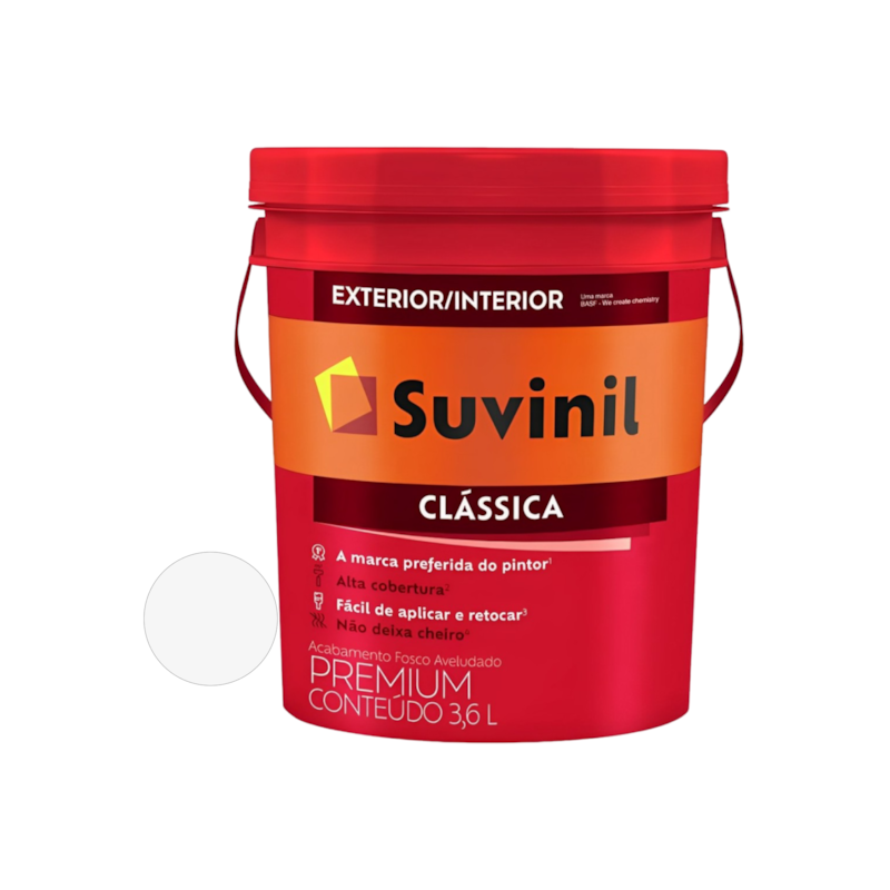 Tinta Acrílica Clássica Fosco Branco Neve 3,6L Balde Suvinil