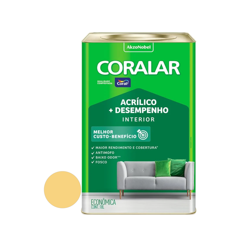  Tinta Acrílica Coralar Fosco Amarelo Canário 18L Coral