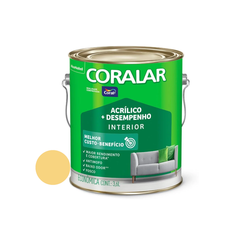  Tinta Acrílica Coralar Fosco Amarelo Canário 3,6L Coral