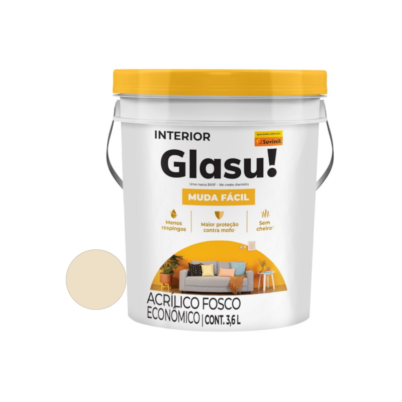 Tinta Acrílica Muda Fácil Fosco Areia 3,6L Balde Glasu