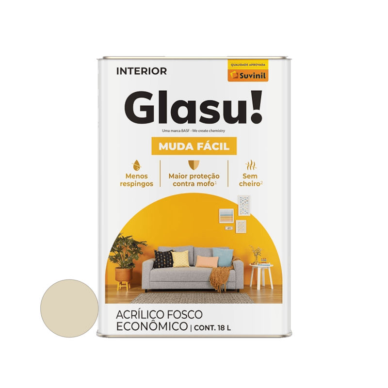 Tinta Acrílica Muda Fácil Fosco Palha 18L Glasu
