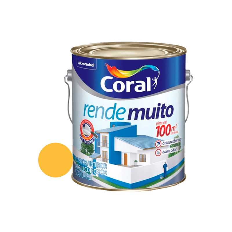 Tinta Acrílica Rende Muito Fosco Amarelo Frevo 3,6L Coral 