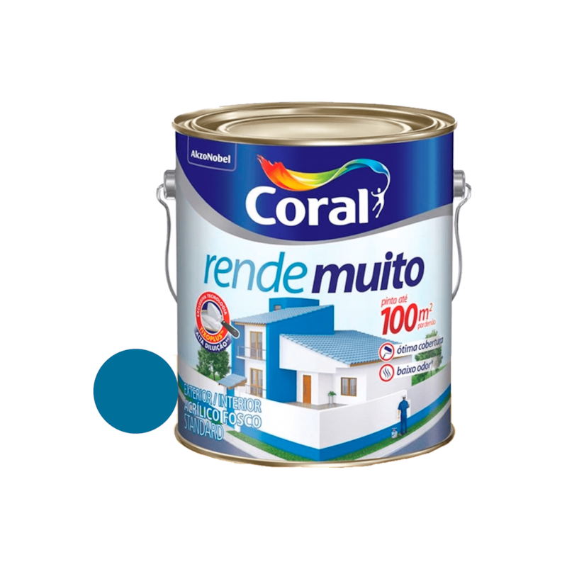 Tinta Acrílica Rende Muito Fosco Azul Profundo 3,6L Coral 