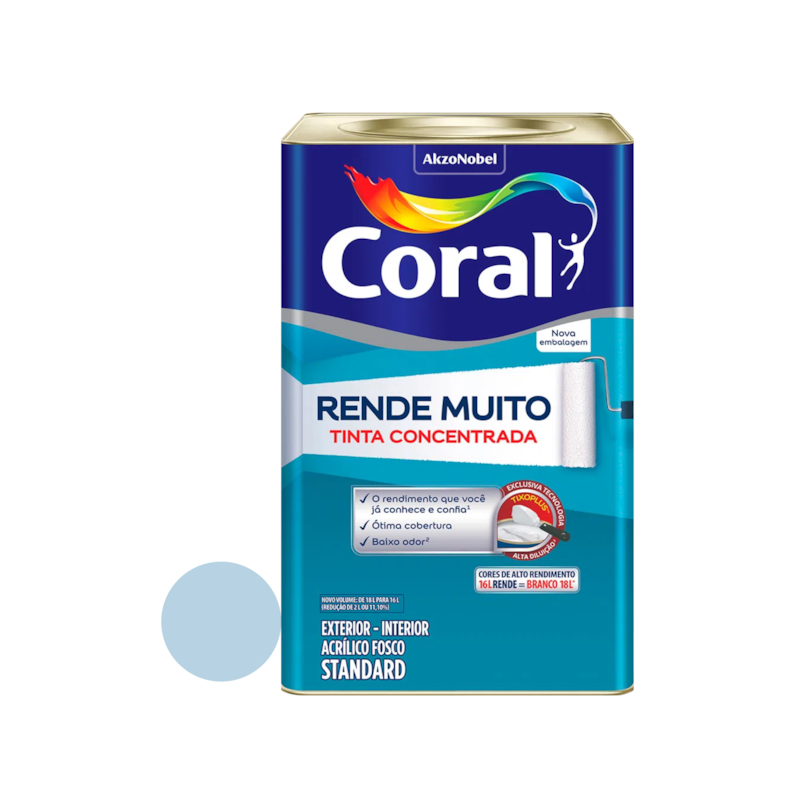 Tinta Acrílica Rende Muito Fosco Azul Sereno 16L Coral