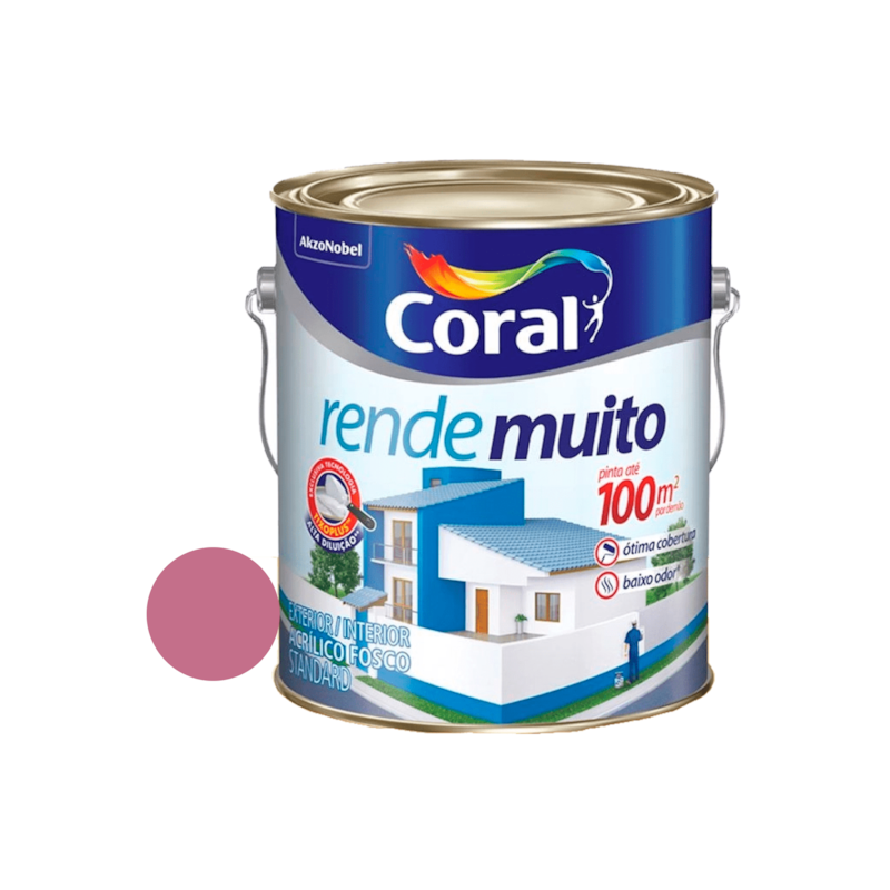 Tinta Acrílica Rende Muito Fosco Rosa Açaí 3,6L Coral 