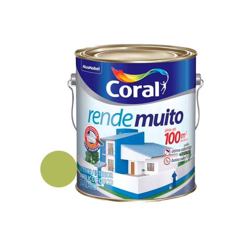 Tinta Acrílica Rende Muito Fosco Verde Limão 3,6L Coral 
