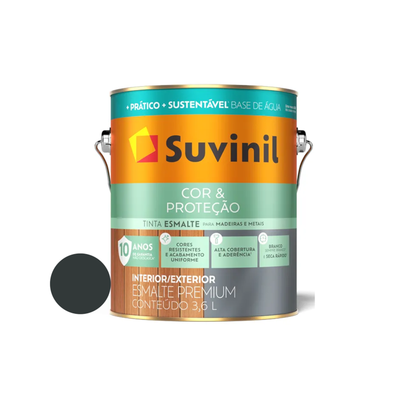 Tinta Esmalte Base de Água Cor e Proteção Brilhante Preto 3,6L Suvinil