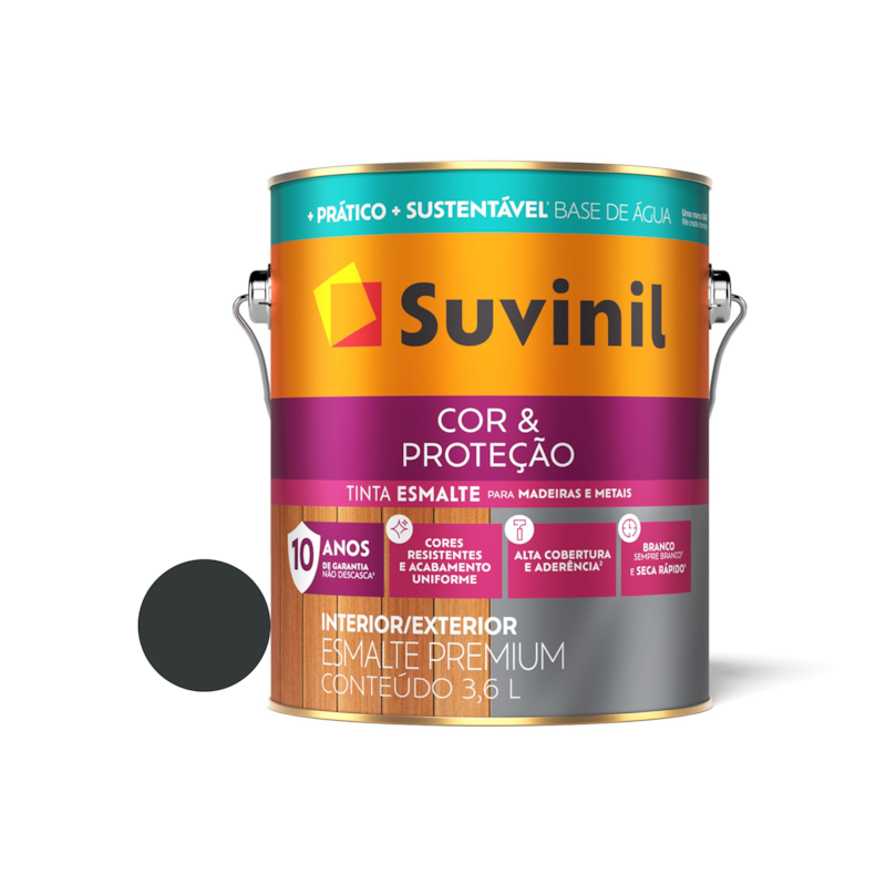 Tinta Esmalte Base de Água Cor e Proteção Brilhante Preto 3,6L Suvinil