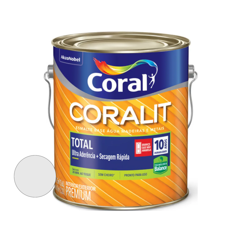 Tinta Esmalte Base de Água Coralit Total Branco Brilhante 3,6L Coral