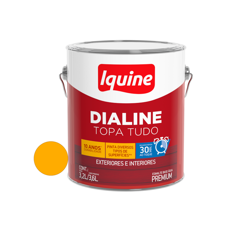 Tinta Esmalte Base de Água Dialine Topa Tudo Alto Brilho Amarelo 3,6L Iquine