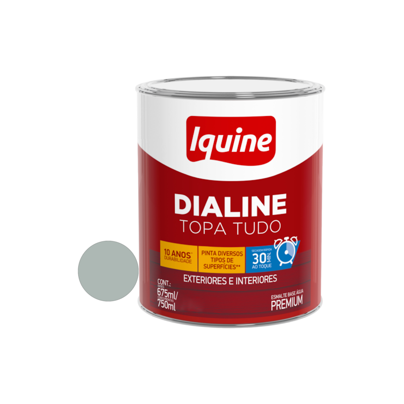Tinta Esmalte Base de Água Dialine Topa Tudo Alto Brilho Platina 750ml Iquine
