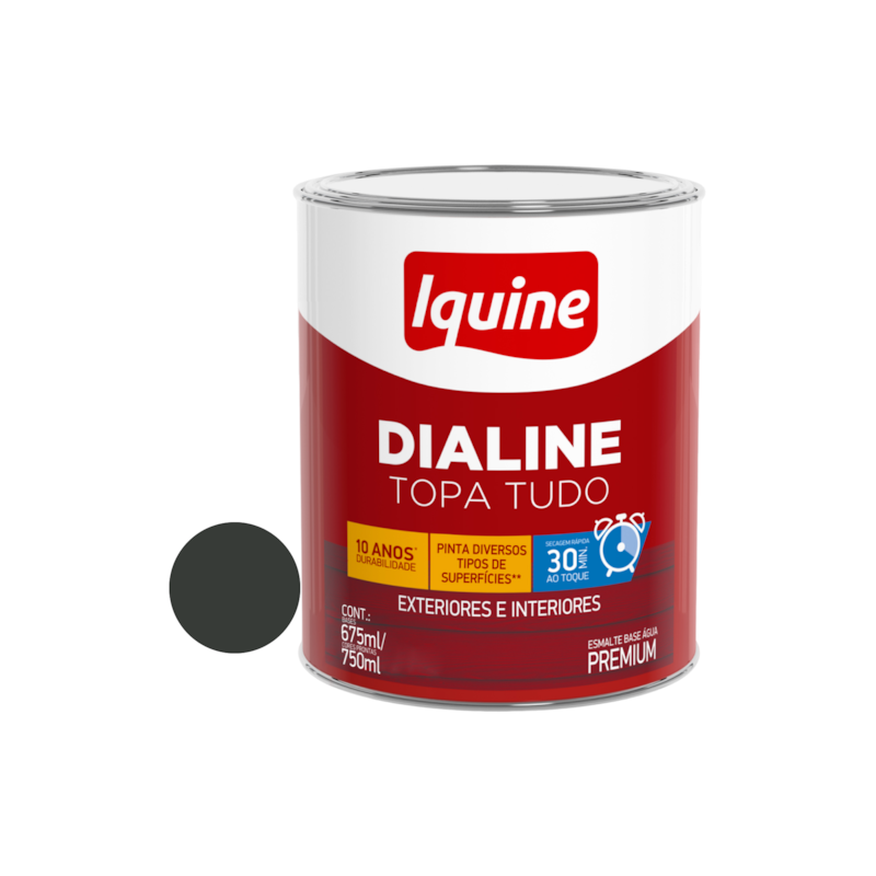 Tinta Esmalte Base de Água Dialine Topa Tudo Alto Brilho Preto 750ml Iquine